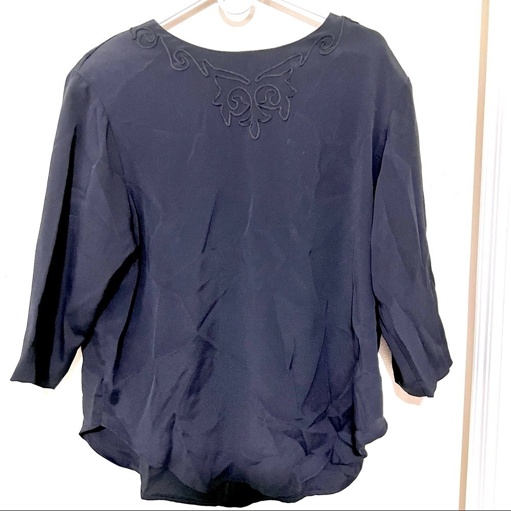 VTG Plus size SHARON ANTHONY Black embroidered long sleeves blouse womens sz 14